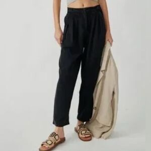 Free People Lotta Love Pleated Wide-leg cotton trousers Dark Navy  8. NWT